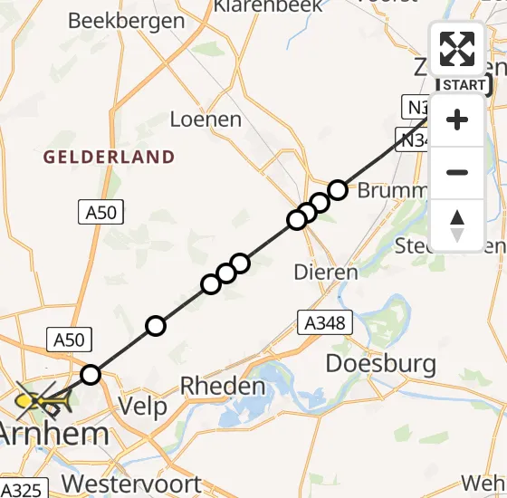 Vlucht Traumahelikopter PH-DOC van Zutphen naar Arnhem op donderdag 9 januari 2025 17:29