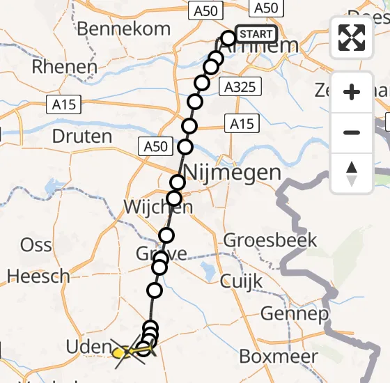 Vlucht Traumahelikopter PH-DOC van Arnhem naar Vliegbasis Volkel op donderdag 9 januari 2025 18:44