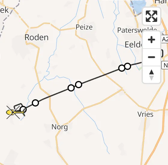 Vlucht Traumahelikopter PH-TTR van Groningen Airport Eelde naar Een op donderdag 9 januari 2025 18:58