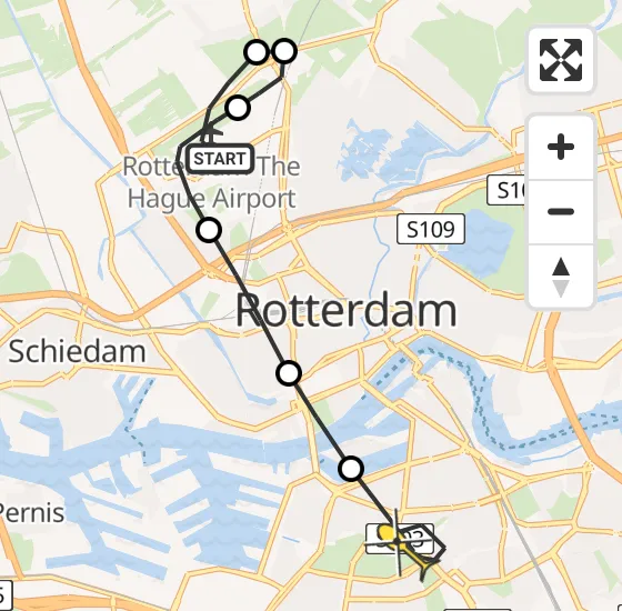 Vlucht Traumahelikopter PH-UMC van Rotterdam The Hague Airport naar Rotterdam op donderdag 9 januari 2025 19:23