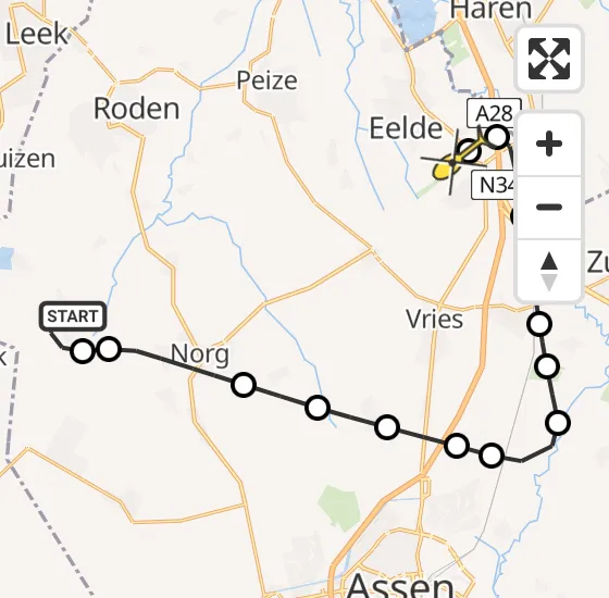 Vlucht Traumahelikopter PH-TTR van Een naar Groningen Airport Eelde op donderdag 9 januari 2025 19:28