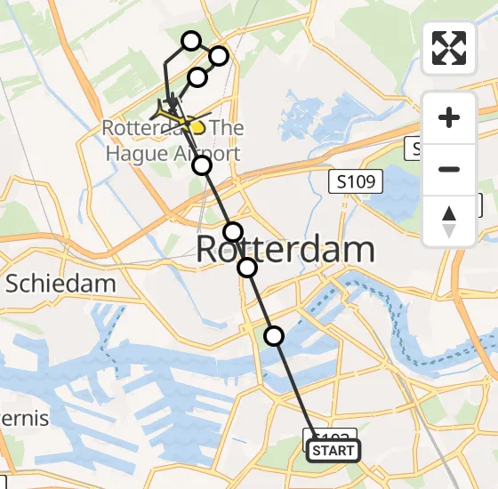 Vlucht Traumahelikopter PH-UMC van Rotterdam naar Rotterdam The Hague Airport op donderdag 9 januari 2025 20:02