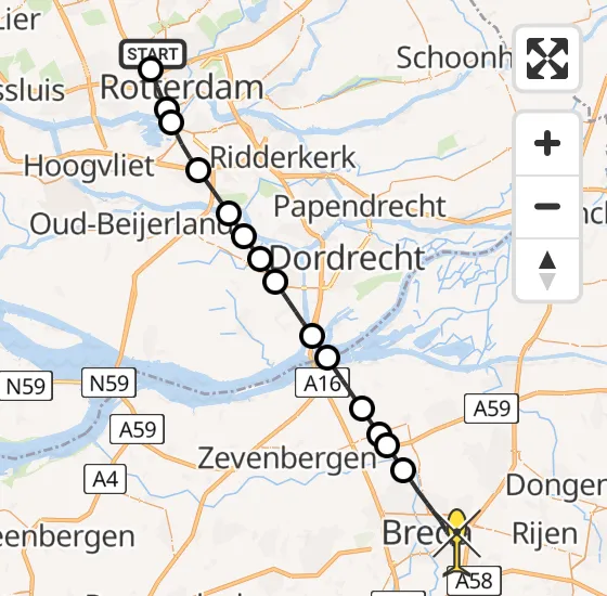 Vlucht Traumahelikopter PH-UMC van Rotterdam The Hague Airport naar Breda op donderdag 9 januari 2025 20:35