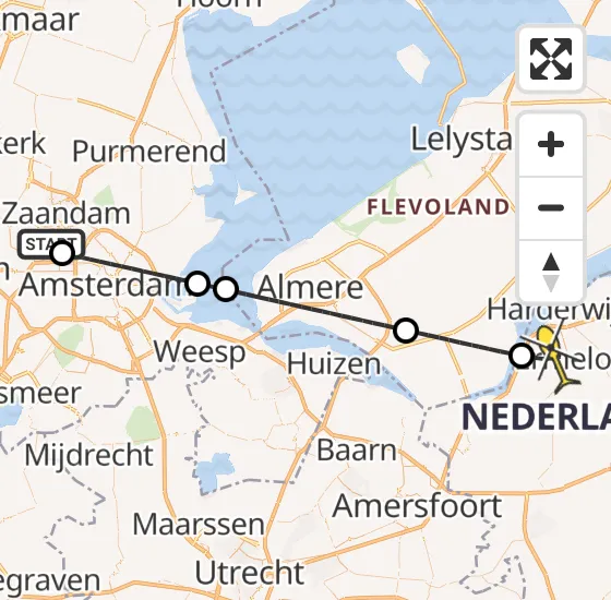 Vlucht Traumahelikopter PH-LLN van Amsterdam Heliport naar Ermelo op vrijdag 10 januari 2025 9:23