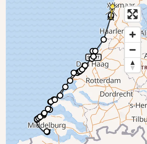 Vlucht Politiehelikopter PH-PXZ van Wassenaar naar Castricum op vrijdag 10 januari 2025 9:57