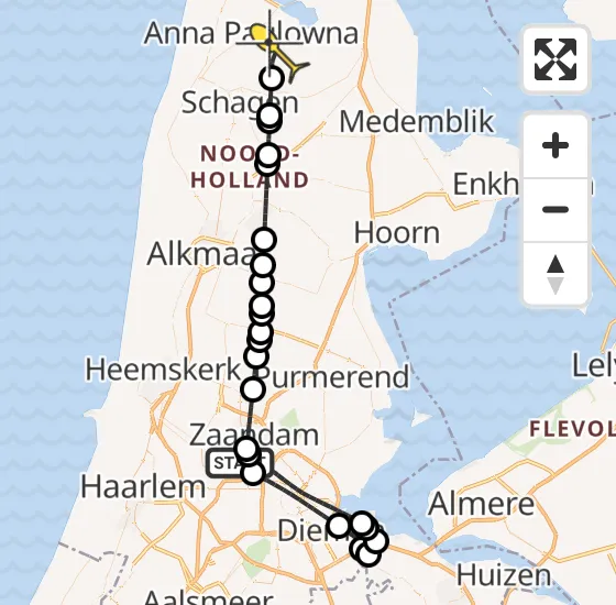 Vlucht Traumahelikopter PH-LLN van Amsterdam Heliport naar Wieringerwaard op vrijdag 10 januari 2025 13:04