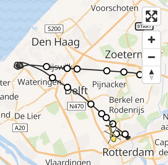 Vlucht Politiehelikopter PH-PXA van Zoeterwoude naar Rotterdam The Hague Airport op vrijdag 10 januari 2025 16:15