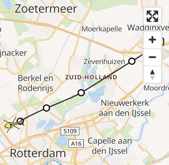 Vlucht Traumahelikopter PH-UMC van Waddinxveen naar Rotterdam The Hague Airport op zaterdag 25 januari 2025 15:52