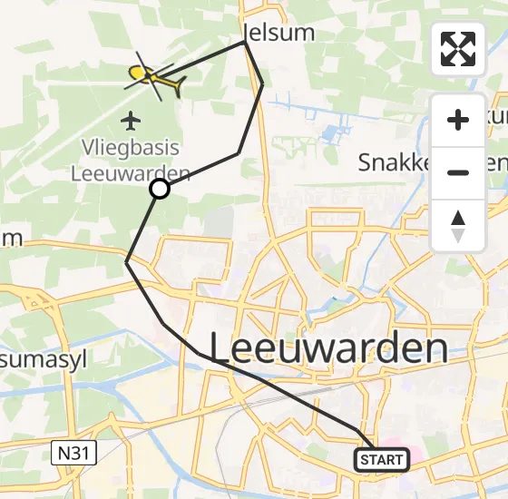 Vlucht Ambulancehelikopter PH-OOP van Leeuwarden naar Vliegbasis Leeuwarden op zaterdag 25 januari 2025 16:17