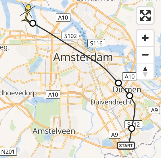 Vlucht Traumahelikopter PH-LLN van Academisch Medisch Centrum (AMC) naar Amsterdam Heliport op donderdag 6 februari 2025 13:16