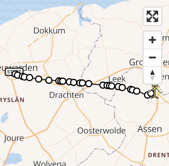 Vlucht Traumahelikopter PH-TTR van Leeuwarden naar Groningen Airport Eelde op zondag 9 februari 2025 6:17