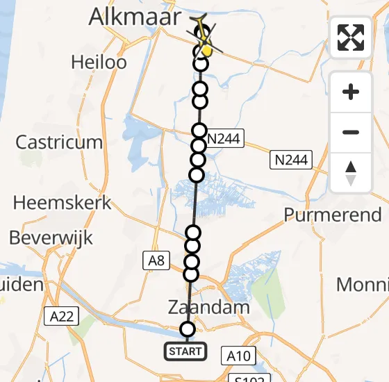 Vlucht Traumahelikopter PH-LLN van Amsterdam Heliport naar Stompetoren op zondag 9 februari 2025 7:00