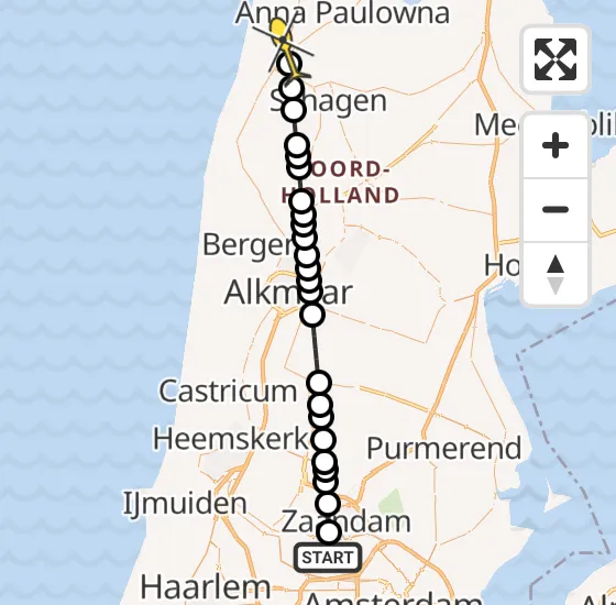 Vlucht Traumahelikopter PH-LLN van Amsterdam Heliport naar 't Zand op zondag 9 februari 2025 9:03