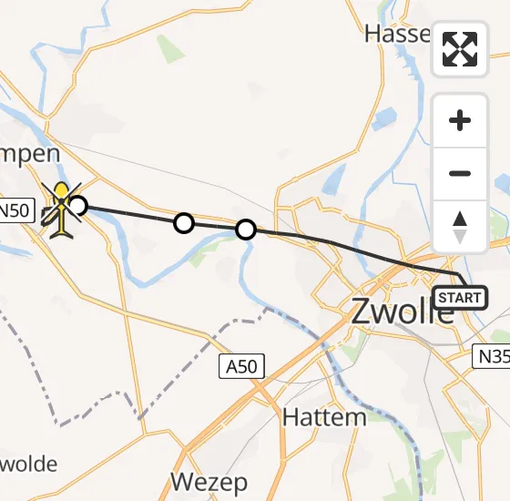 Vlucht Traumahelikopter PH-TTR van Zwolle naar Kampen op zaterdag 15 maart 2025 9:50