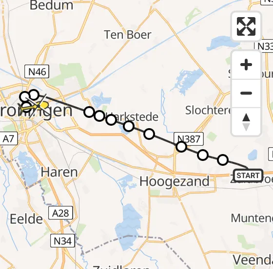Vlucht Traumahelikopter PH-TTR van Zuidbroek naar Universitair Medisch Centrum Groningen op zaterdag 15 maart 2025 11:04