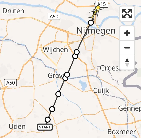Vlucht Traumahelikopter PH-MAA van Vliegbasis Volkel naar Nijmegen op zaterdag 15 maart 2025 11:52