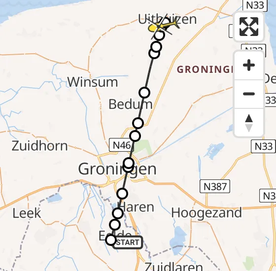 Vlucht Traumahelikopter PH-TTR van Groningen Airport Eelde naar Zandeweer op zaterdag 15 maart 2025 12:50
