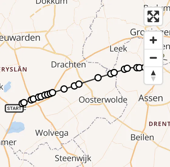 Vlucht Traumahelikopter PH-TTR van Joure naar Groningen Airport Eelde op dinsdag 18 maart 2025 10:48