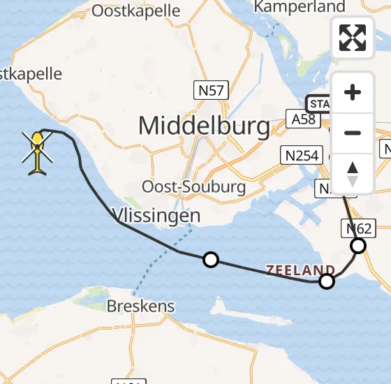 Vlucht Kustwachthelikopter PH-NCG van Vliegveld Midden-Zeeland naar Vlissingen op dinsdag 18 maart 2025 14:17