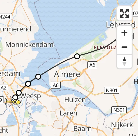 Vlucht Traumahelikopter PH-HVB van Lelystad naar Academisch Medisch Centrum (AMC) op dinsdag 18 maart 2025 14:53