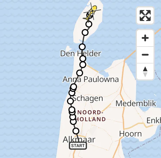 Vlucht Ambulancehelikopter PH-OOP van Alkmaar naar Texel International Airport op dinsdag 18 maart 2025 15:01
