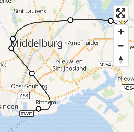 Vlucht Kustwachthelikopter PH-NCG van Vlissingen naar Vliegveld Midden-Zeeland op dinsdag 18 maart 2025 15:20