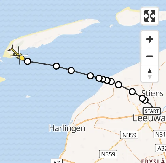 Vlucht Ambulancehelikopter PH-HOW van Vliegbasis Leeuwarden naar West-Terschelling op woensdag 2 april 2025 16:23