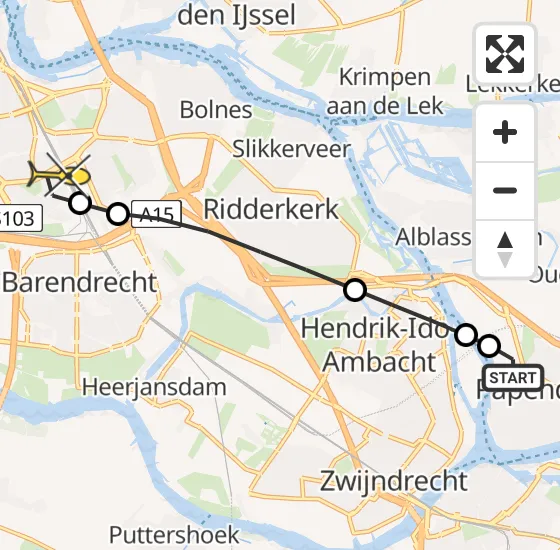 Vlucht Traumahelikopter PH-UMC van Papendrecht naar Rotterdam op woensdag 2 april 2025 18:08