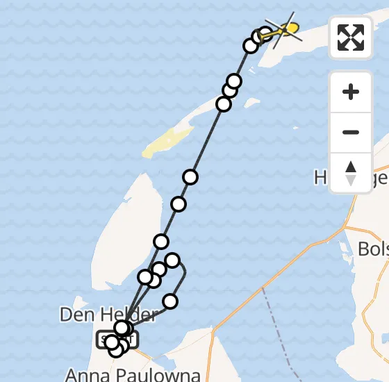 Vlucht Kustwachthelikopter PH-SAR van Vliegveld De Kooy naar West-Terschelling op woensdag 2 april 2025 18:51