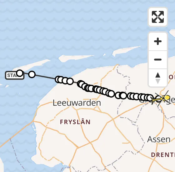 Vlucht Ambulancehelikopter PH-HOW van West-Terschelling naar Universitair Medisch Centrum Groningen op woensdag 2 april 2025 19:23