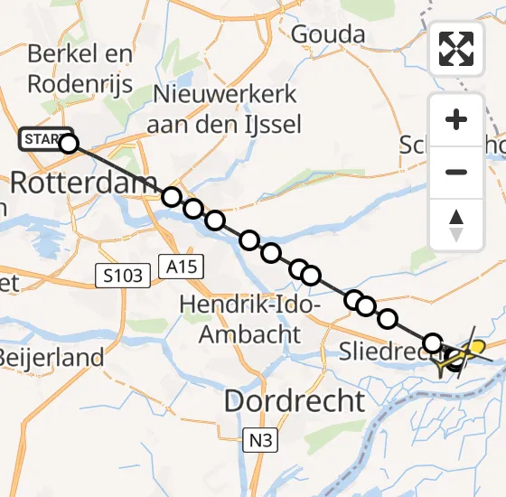 Vlucht Traumahelikopter PH-UMC van Rotterdam The Hague Airport naar Hardinxveld-Giessendam op woensdag 2 april 2025 20:14