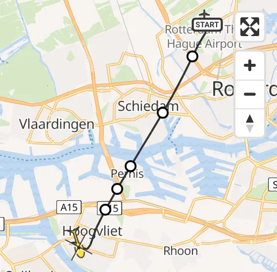 Vlucht Traumahelikopter PH-UMC van Rotterdam The Hague Airport naar Hoogvliet op donderdag 3 april 2025 7:36