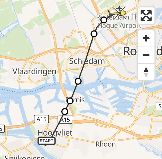 Vlucht Traumahelikopter PH-UMC van Hoogvliet naar Rotterdam The Hague Airport op donderdag 3 april 2025 8:29