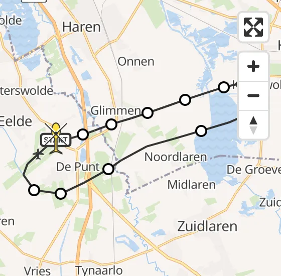 Vlucht Traumahelikopter PH-HVB van Groningen Airport Eelde naar Groningen Airport Eelde op donderdag 3 april 2025 17:28