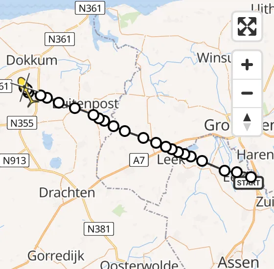 Vlucht Traumahelikopter PH-HVB van Groningen Airport Eelde naar Broeksterwâld op donderdag 3 april 2025 18:48