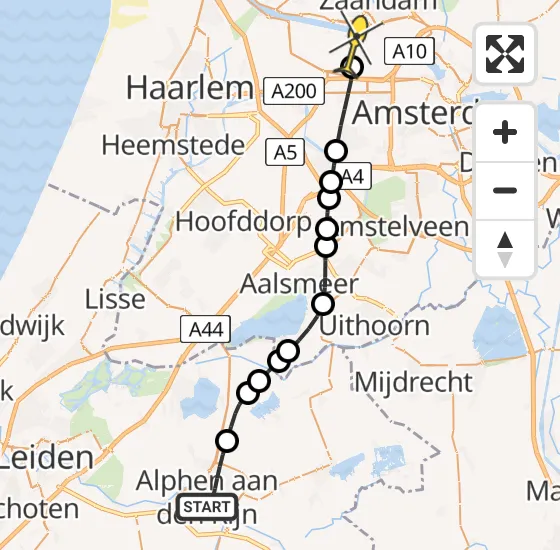 Vlucht Traumahelikopter PH-DOC van Alphen aan den Rijn naar Amsterdam Heliport op donderdag 3 april 2025 20:35