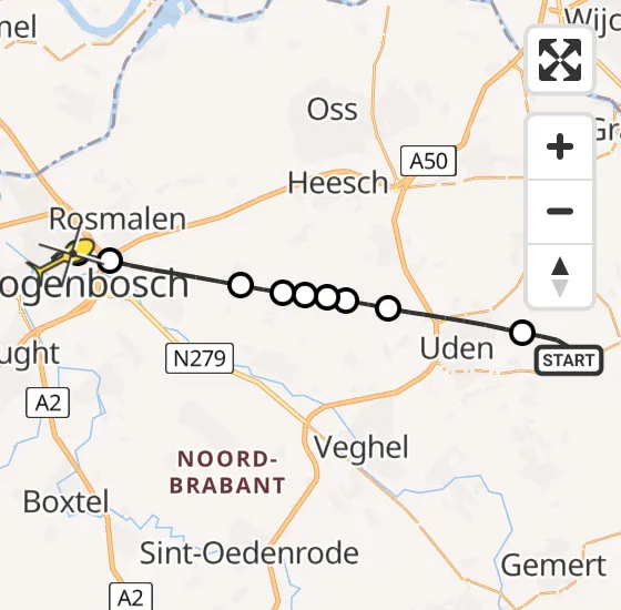 Vlucht Traumahelikopter PH-MAA van Vliegbasis Volkel naar 's-Hertogenbosch op donderdag 3 april 2025 23:39