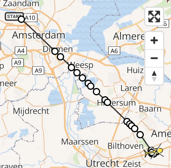 Vlucht Traumahelikopter PH-DOC van Amsterdam Heliport naar Soesterberg op zaterdag 5 april 2025 4:50