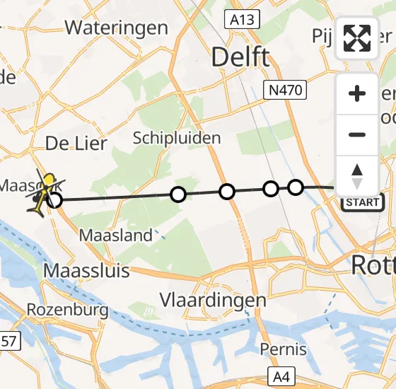 Vlucht Traumahelikopter PH-UMC van Rotterdam The Hague Airport naar Maasdijk op zaterdag 5 april 2025 9:45