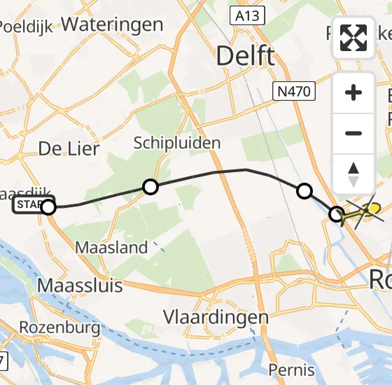 Vlucht Traumahelikopter PH-UMC van Maasdijk naar Rotterdam The Hague Airport op zaterdag 5 april 2025 10:19