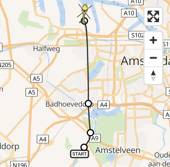 Vlucht Traumahelikopter PH-DOC van Aalsmeer naar Amsterdam Heliport op zaterdag 5 april 2025 12:05