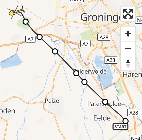 Vlucht Traumahelikopter PH-HVB van Groningen Airport Eelde naar Den Horn op zaterdag 5 april 2025 15:12