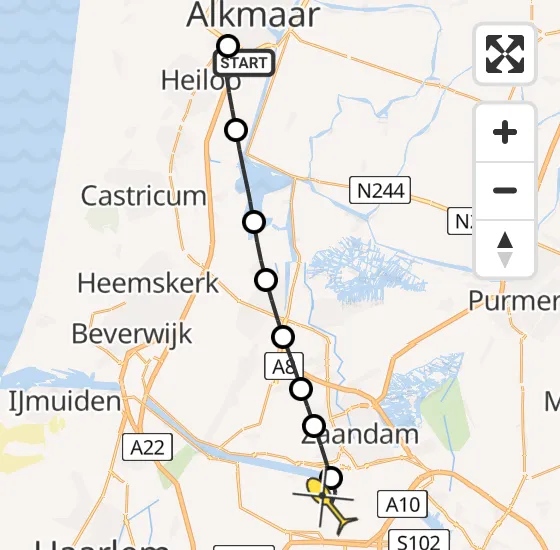 Vlucht Traumahelikopter PH-DOC van Alkmaar naar Amsterdam Heliport op zaterdag 5 april 2025 15:33