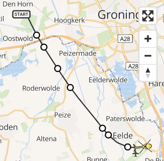 Vlucht Traumahelikopter PH-HVB van Den Horn naar Groningen Airport Eelde op zaterdag 5 april 2025 15:37