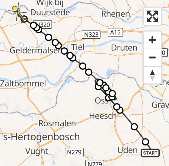 Vlucht Traumahelikopter PH-MAA van Vliegbasis Volkel naar Culemborg op zaterdag 5 april 2025 16:55