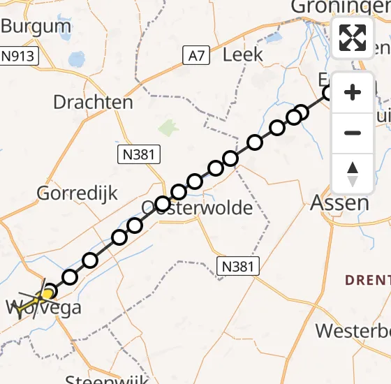 Vlucht Traumahelikopter PH-HVB van Groningen Airport Eelde naar Wolvega op zaterdag 5 april 2025 18:45