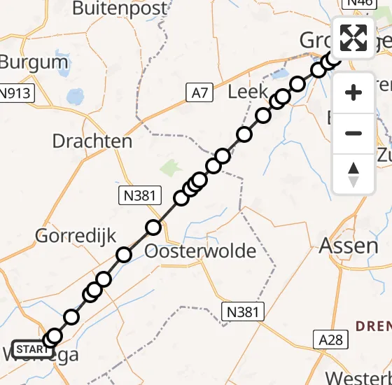 Vlucht Traumahelikopter PH-HVB van Wolvega naar Universitair Medisch Centrum Groningen op zaterdag 5 april 2025 19:32