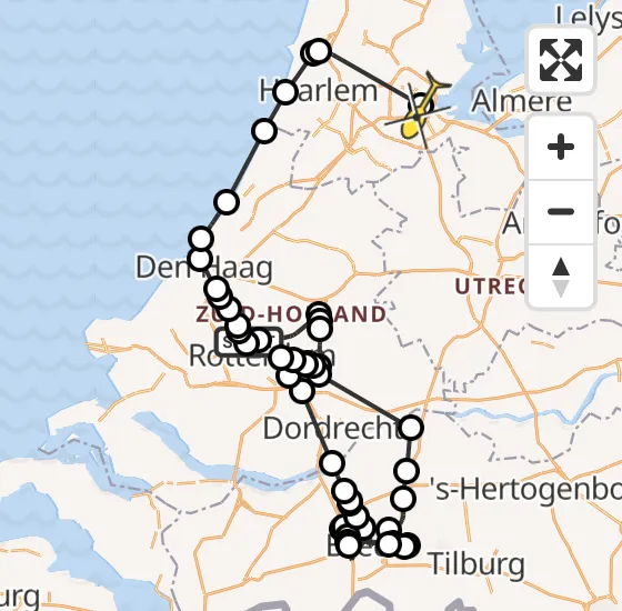 Vlucht Politiehelikopter PH-PXB van Rotterdam The Hague Airport naar Amsterdam op zaterdag 5 april 2025 19:33