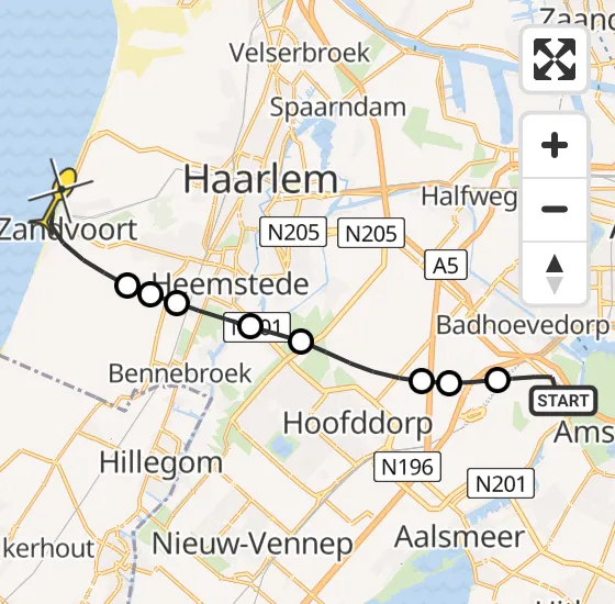Vlucht Politiehelikopter PH-PXD van Schiphol naar Zandvoort op zaterdag 5 april 2025 19:58