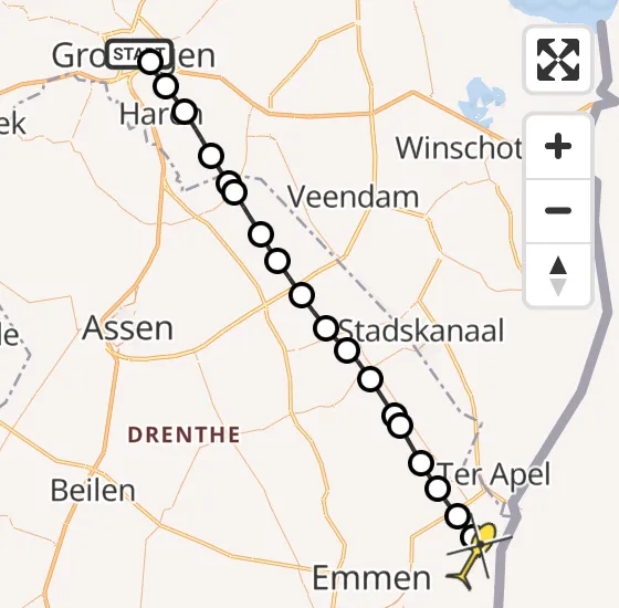Vlucht Traumahelikopter PH-HVB van Universitair Medisch Centrum Groningen naar Emmer-Compascuum op zaterdag 5 april 2025 20:18